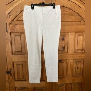 LOFT Crisp White Embroidered Pants 0